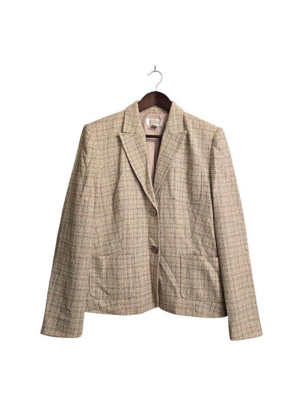 Talbots Vintage Tweed Linen Blend Peak Lapel Single Breasted Blazer Sz 8